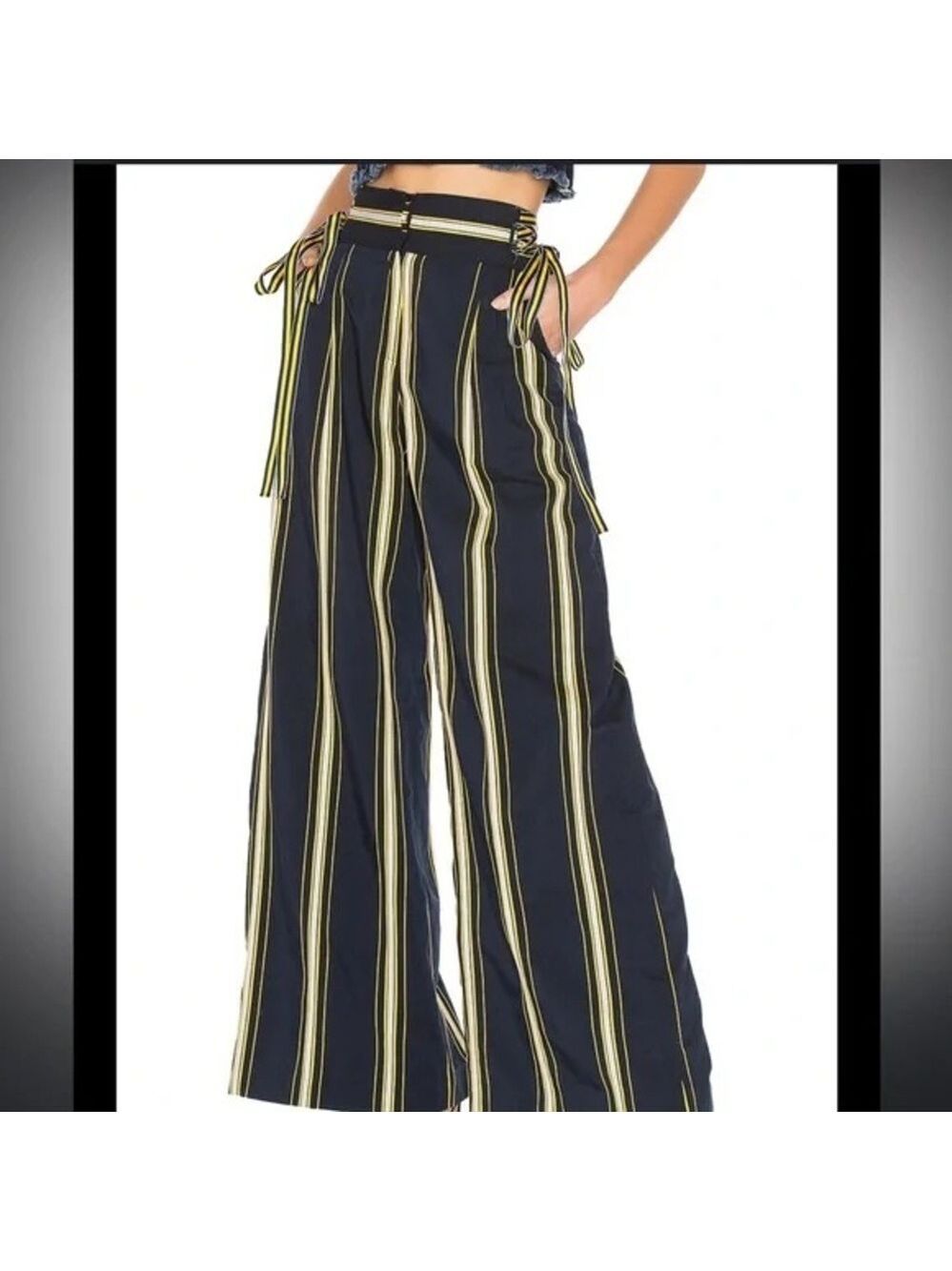 Tanya Taylor High Rise Wide Leg Stripe Trousers Sz 2